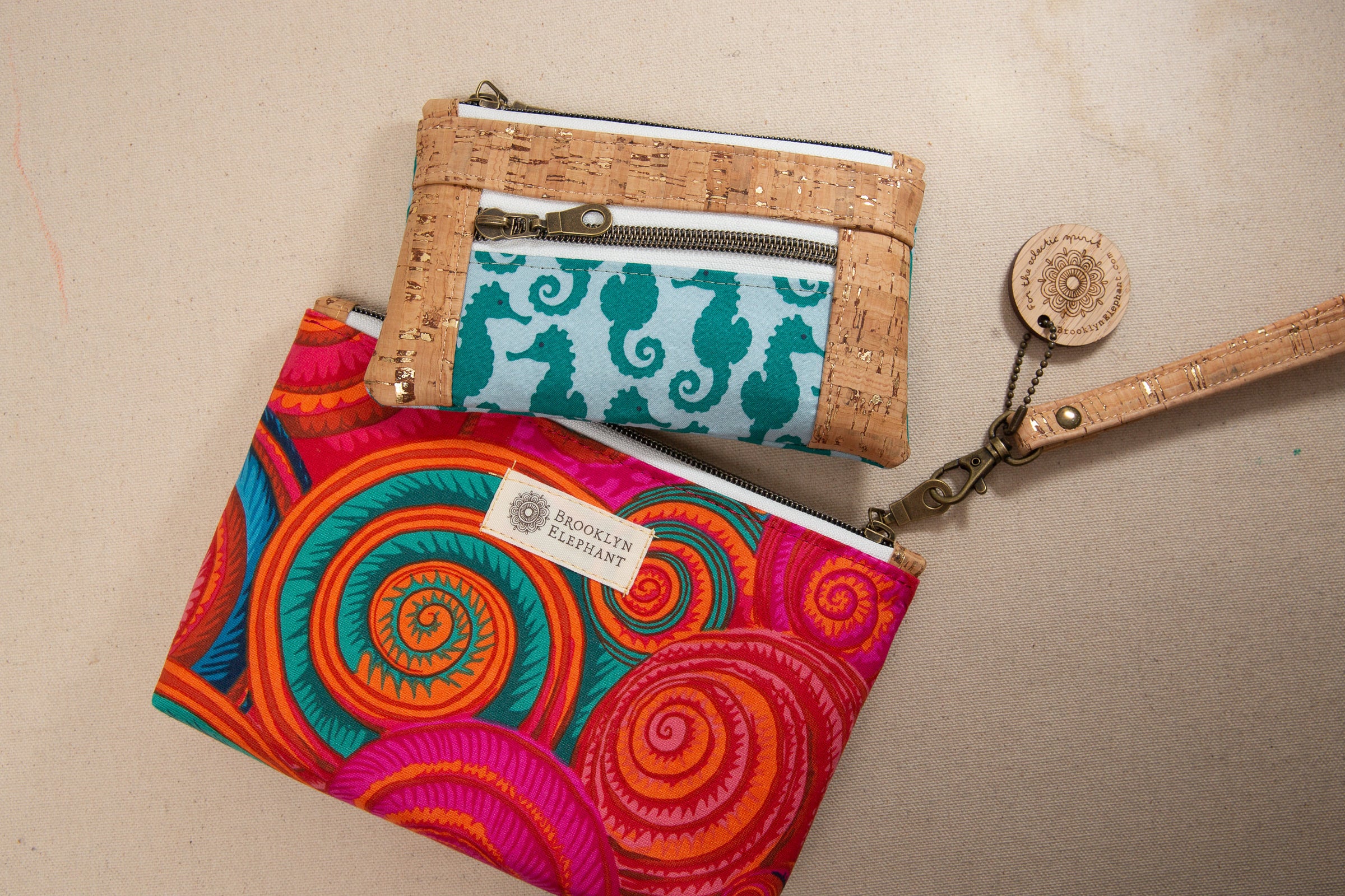 Oceana and Cork Double Zip Clutch Combo by Brooklyn Elephant